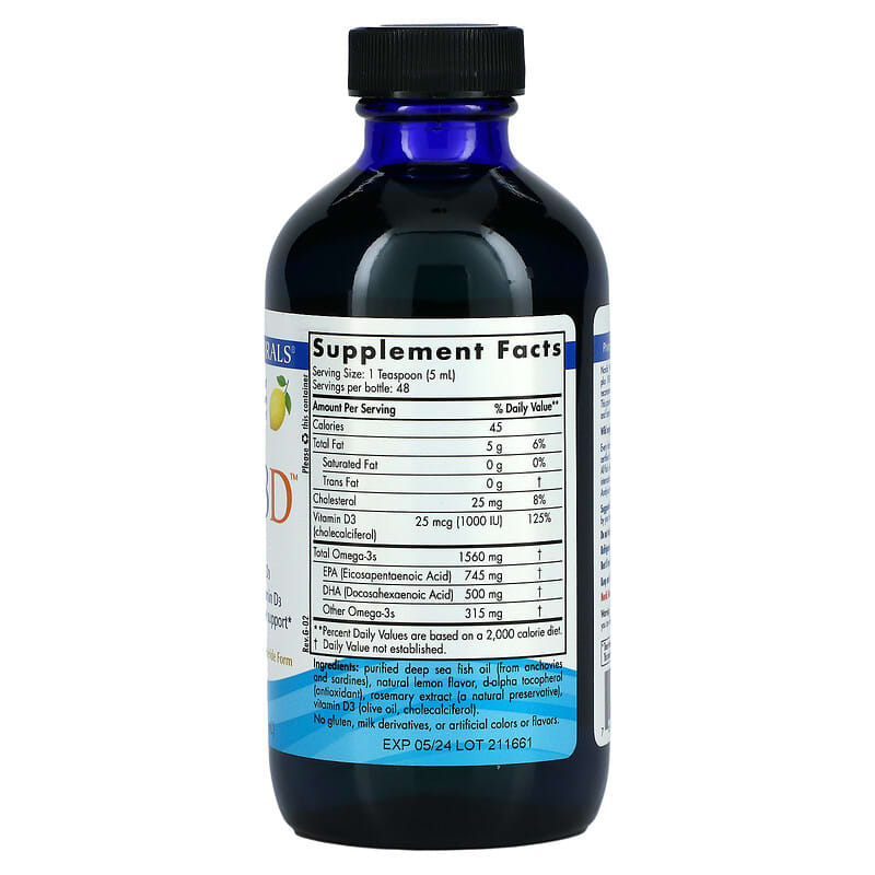 Nordic Naturals, Omega-3D, Lemon, 8 fl oz (237 ml) 768990027659