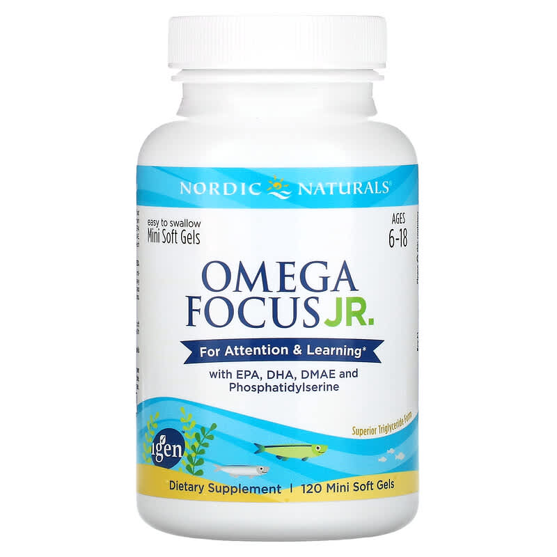 Nordic Naturals, Omega Focus Junior, Ages 6-18, 120 Mini Soft Gels 768990027857