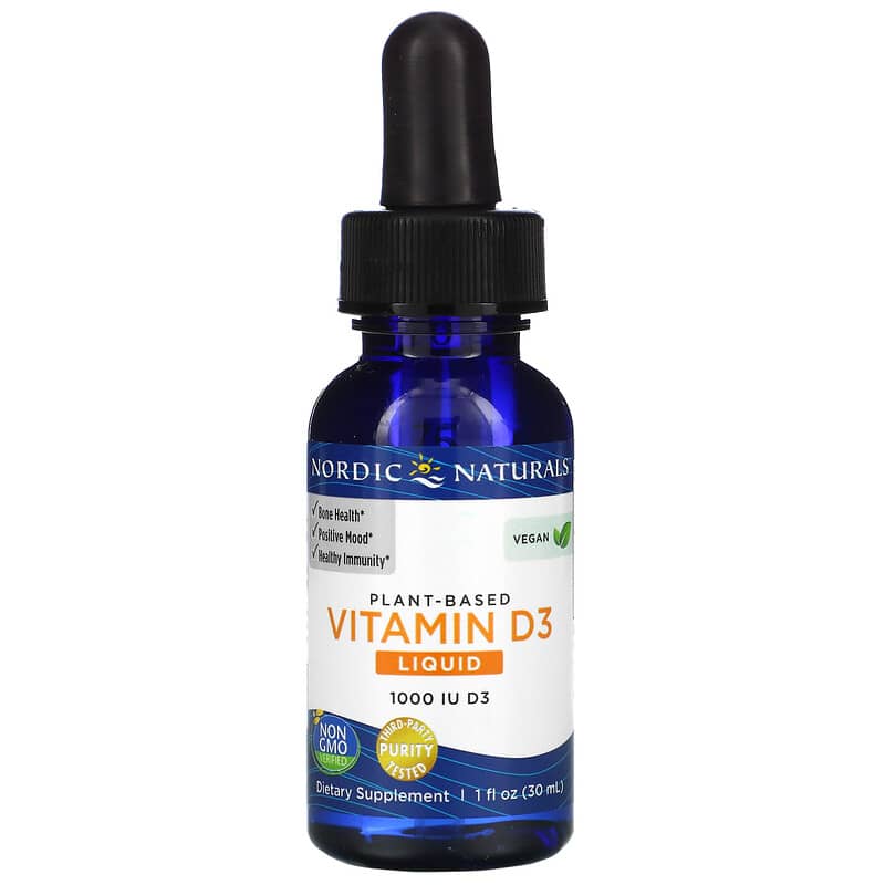 Nordic Naturals, Plant-Based Vitamin D3 Liquid, 1,000 IU, 1 fl oz (30 ml) 768990016806