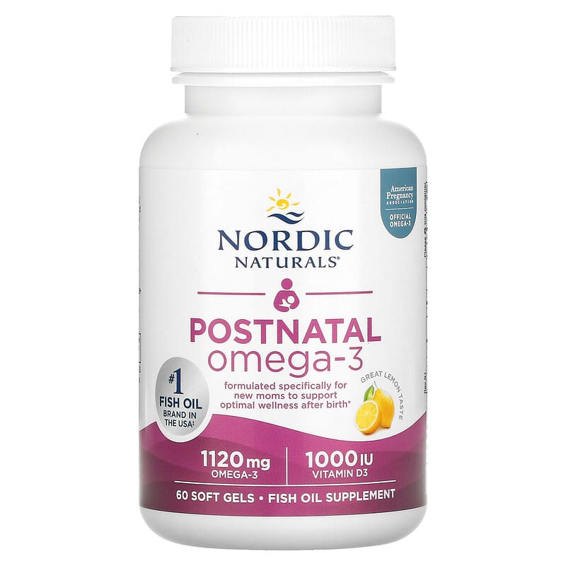 Nordic Naturals, Postnatal Omega-3, Lemon, 560 mg, 60 Soft Gels 768990017582