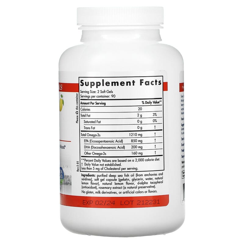 Nordic Naturals, ProEPA, Lemon, 1,000 mg, 180 Soft Gels 768990080616