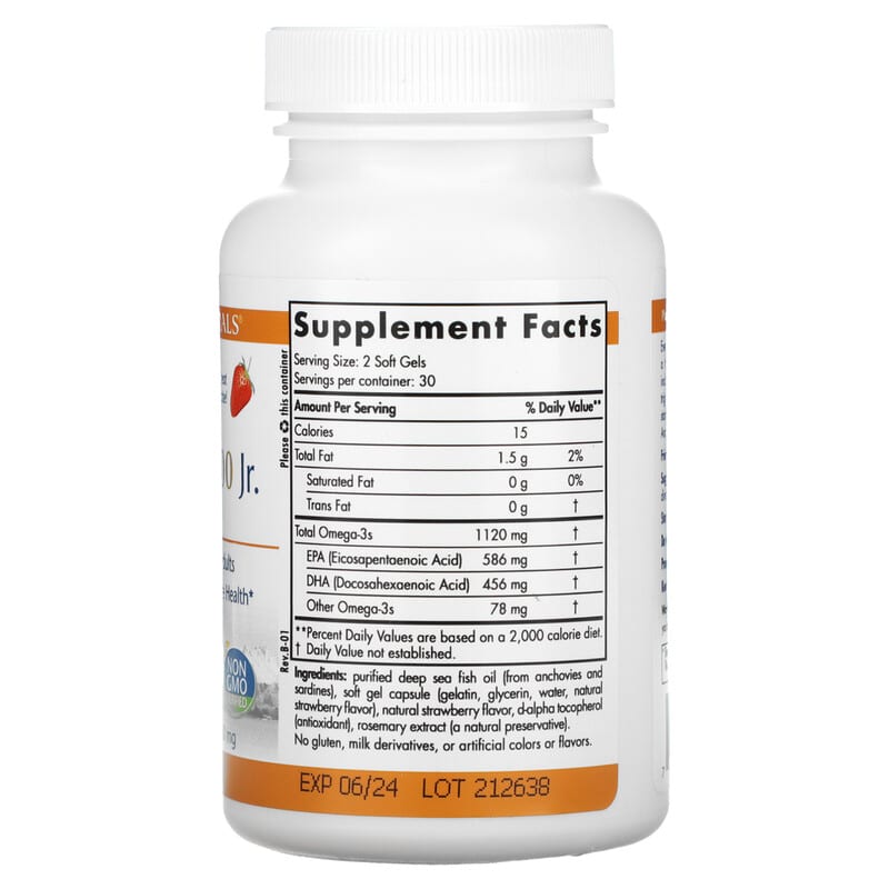 Nordic Naturals, ProOmega 2000 Jr., Strawberry, 650 mg, 60 Soft Gels 768990071256