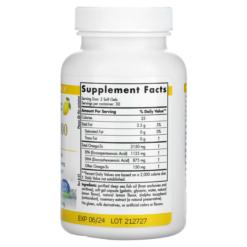 Nordic Naturals, ProOmega 2000, Lemon, 1250 mg, 60 Soft Gels 768990121388