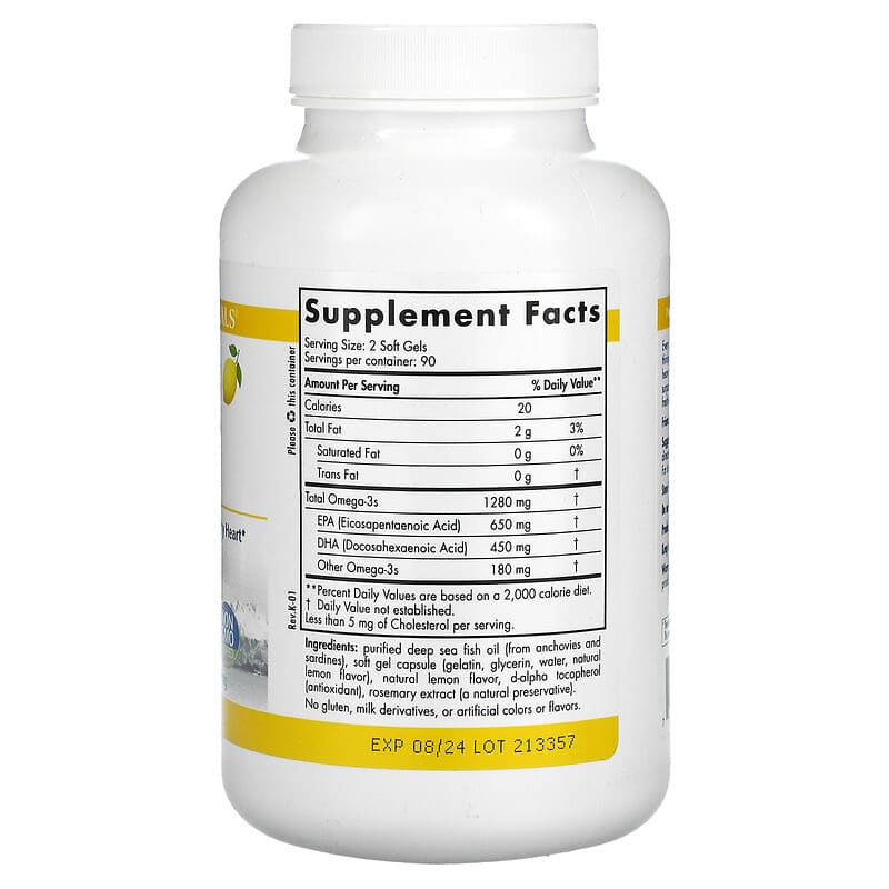 Nordic Naturals, ProOmega, Lemon, 1,000 mg, 180 Soft Gels 768990141201