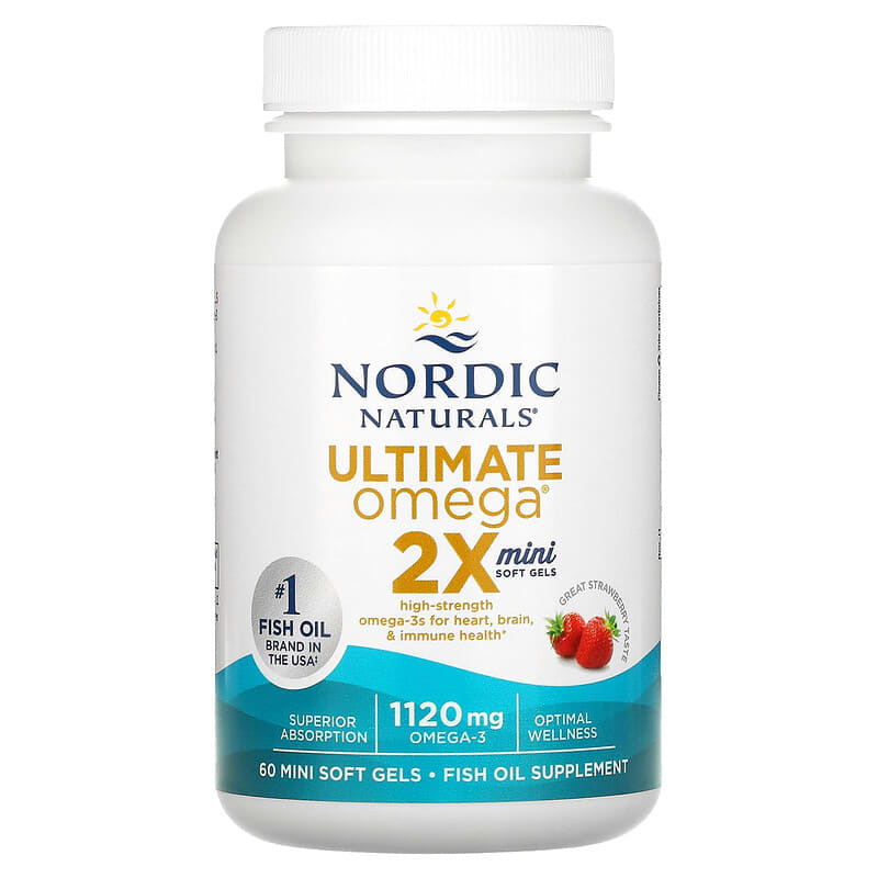 Nordic Naturals, Ultimate Omega 2X, Strawberry, 560 mg, 60 Mini Soft Gels 768990061004