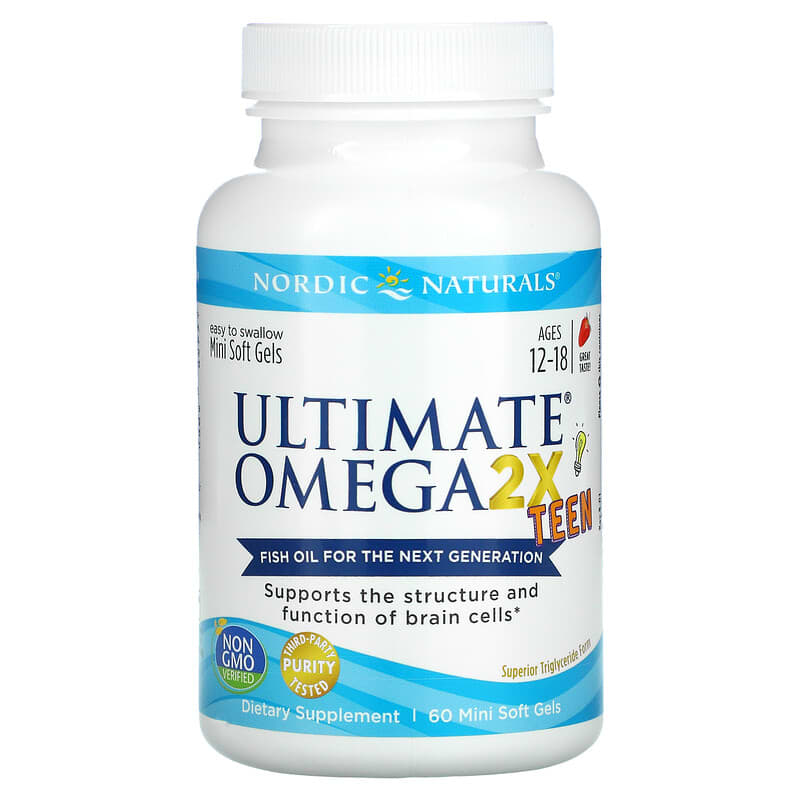 Nordic Naturals, Ultimate Omega 2X Teen, Ages 12-18, Strawberry, 60 Mini Soft Gels 768990061103