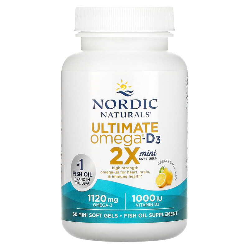 Nordic Naturals, Ultimate Omega 2X with Vitamin D3,  Lemon, 60 Mini Soft Gels 768990061059