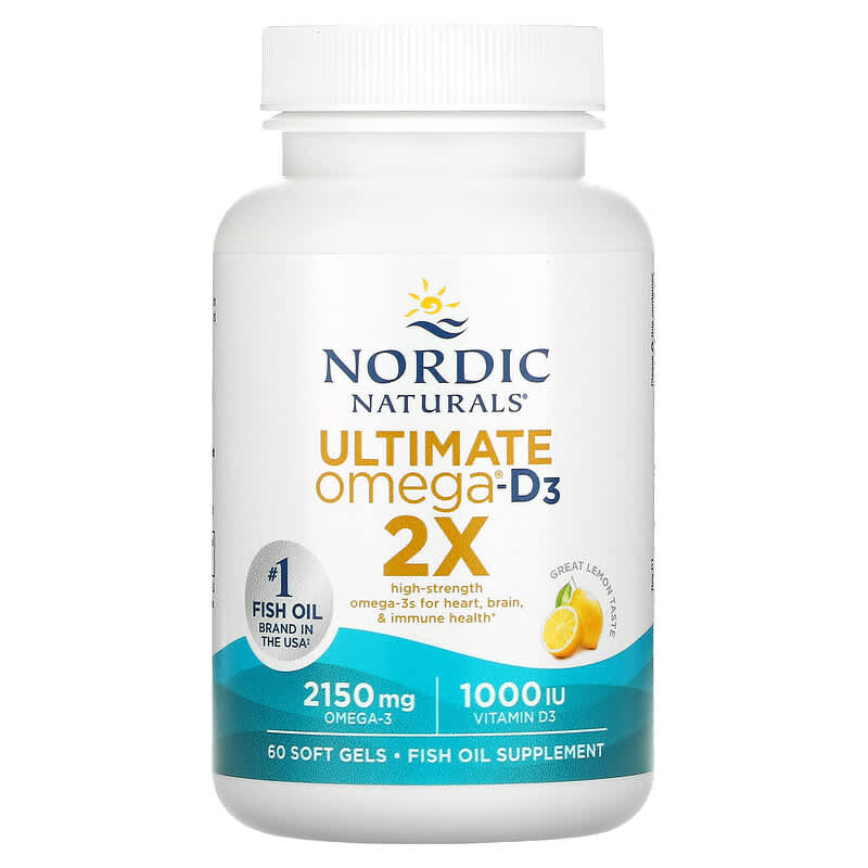 Nordic Naturals, Ultimate Omega 2X with Vitamin D3, Lemon, 60 Softgels 768990021558