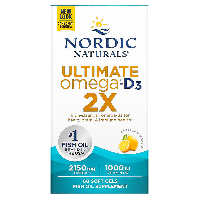 Nordic Naturals Ultimate Omega 2X with Vitamin D3 Lemon 60 Softgels 768990021558