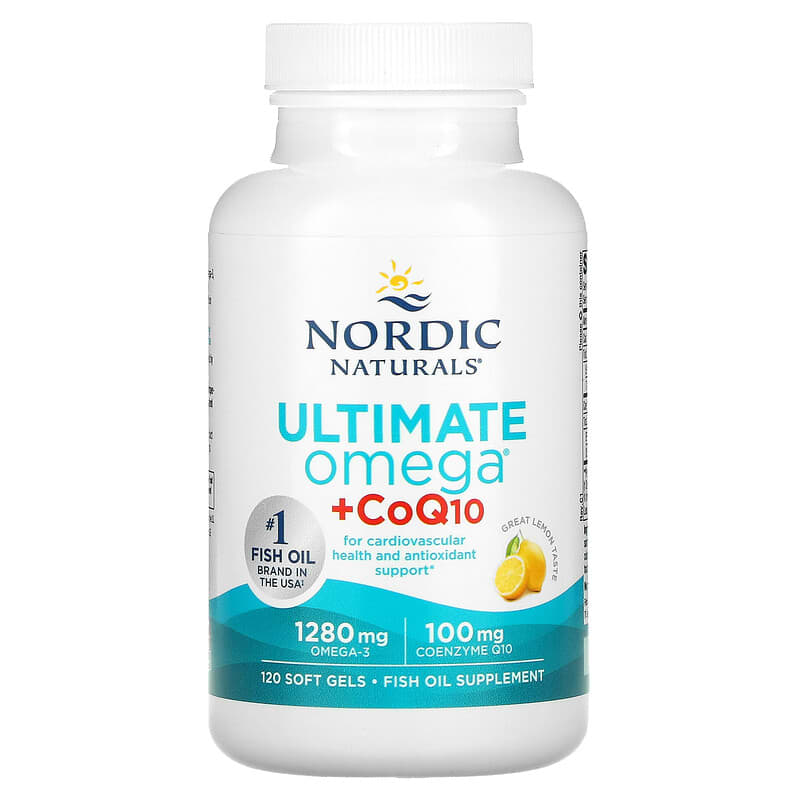 Nordic Naturals, Ultimate Omega + CoQ10, Lemon, 640 mg, 120 Soft Gels 768990018923