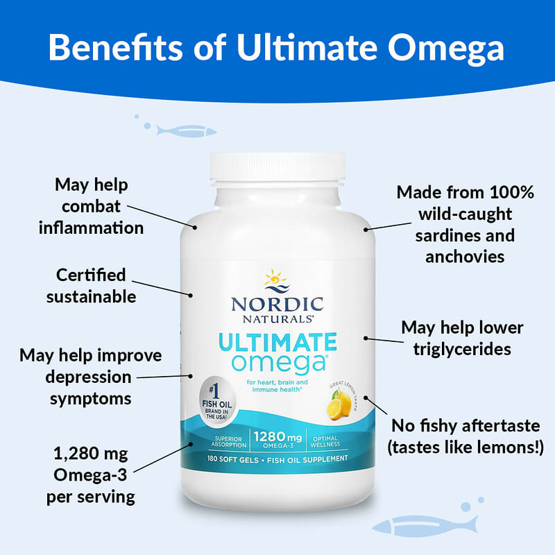 Nordic Naturals, Ultimate Omega, Lemon, 640 mg, 180 Soft Gels 768990037900