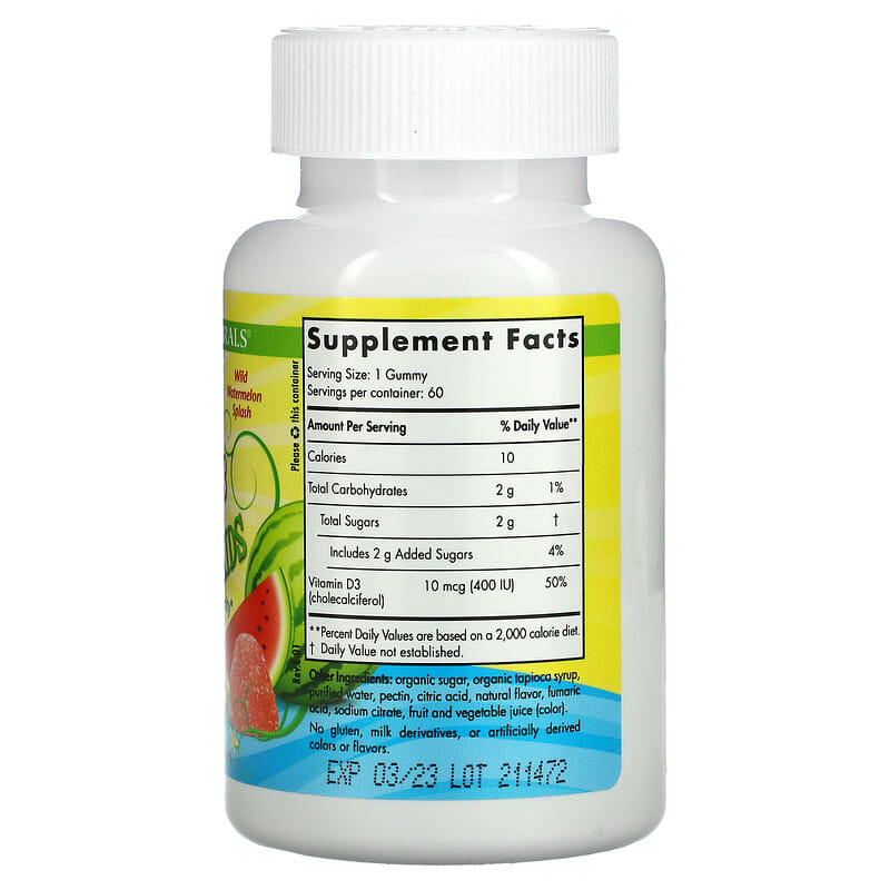 Nordic Naturals, Vitamin D3 Gummies Kids, Wild Water Melon Splash, 400 IU, 60 Gummies 768990311437