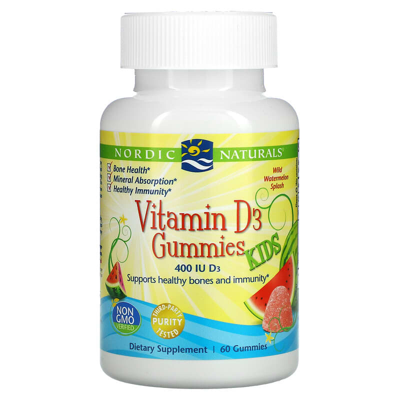 Nordic Naturals Vitamin D3 Gummies Kids Wild Water Melon Splash 400 IU 60 Gummies 768990311437