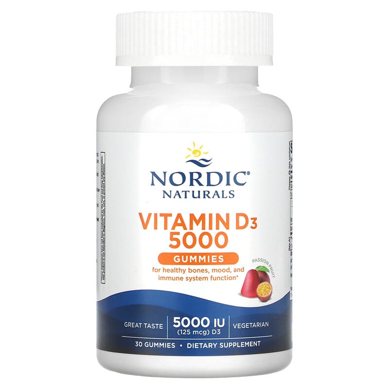 Nordic Naturals Vitamin D3 Gummies Passion Fruit 5000 IU (125 mcg) 30 Gummies 768990311529