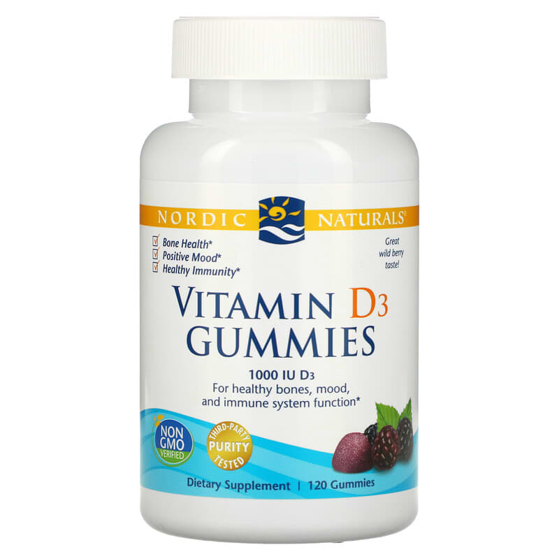 Nordic Naturals Vitamin D3 Gummies Wild Berry 1,000 IU 120 Gummies 768990311413