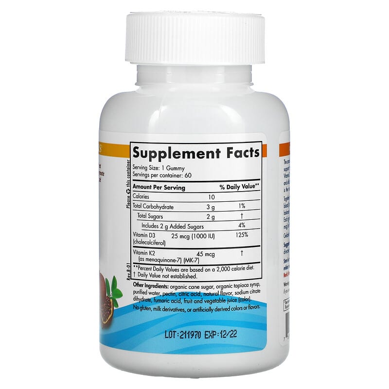 Nordic Naturals, Vitamin D3 + K2 Gummies, Pomegranate, 60 Gummies 768990311604
