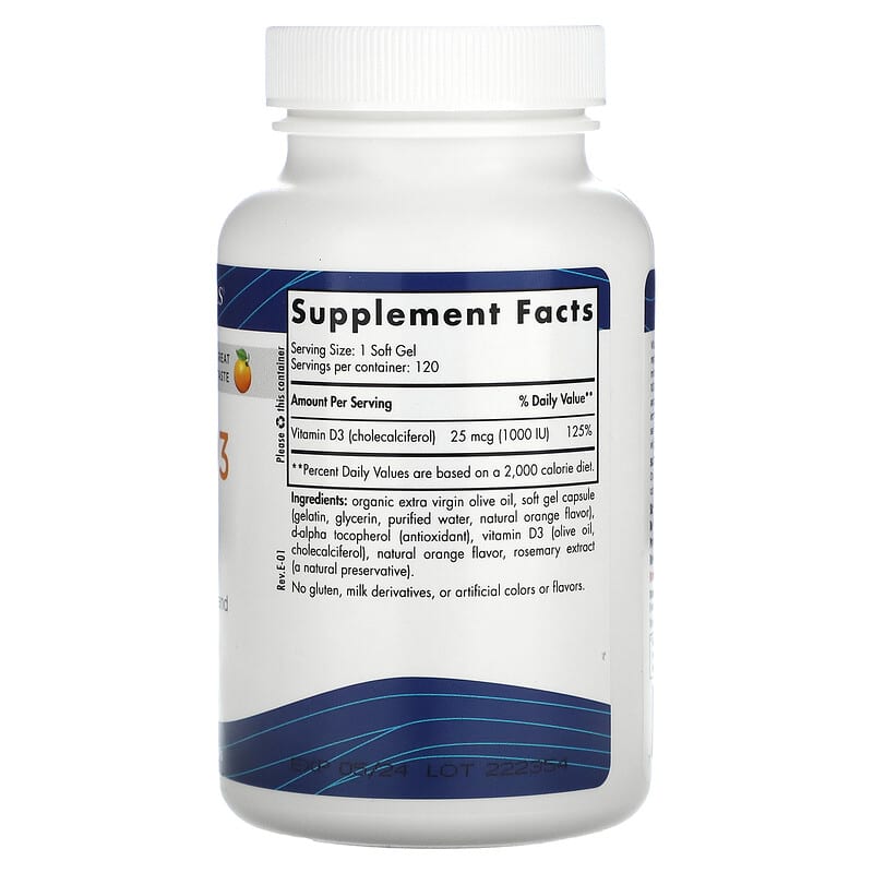 Nordic Naturals, Vitamin D3, Orange, 1,000 IU, 120 Soft Gels 768990016004