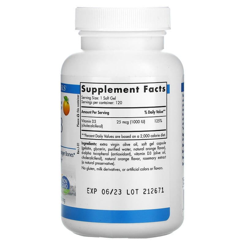 Nordic Naturals, Vitamin D3, Orange, 1,000 IU, 120 Soft Gels 768990016011