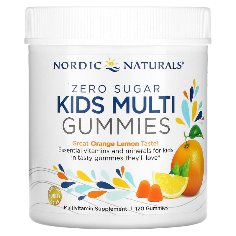 Nordic Naturals Zero Sugar Kids Multi Gummies Orange Lemon  120 Gummies 768990301278