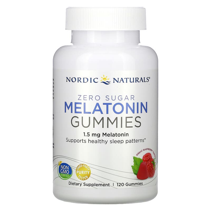 Nordic Naturals Zero Sugar Melatonin Gummies Raspberry 1.5 mg 120 Gummies 768990301896