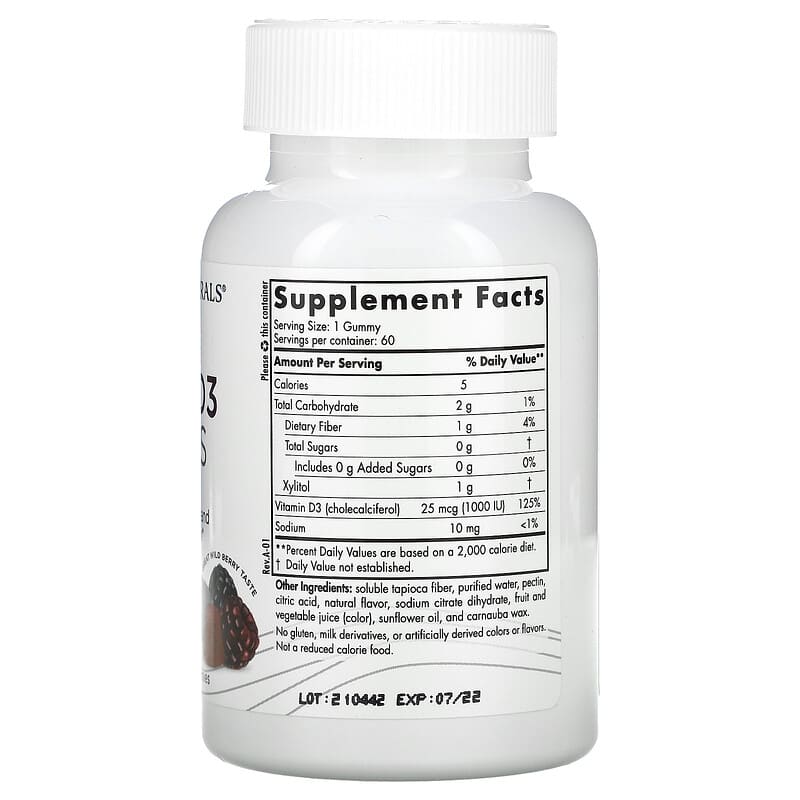 Nordic Naturals, Zero Sugar Vitamin D3 Gummies, Wild Berry, 25 mcg (1,000 IU), 60 Gummies 768990311376