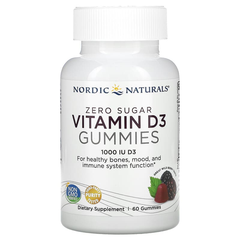 Nordic Naturals Zero Sugar Vitamin D3 Gummies Wild Berry 25 mcg (1,000 IU) 60 Gummies 768990311376