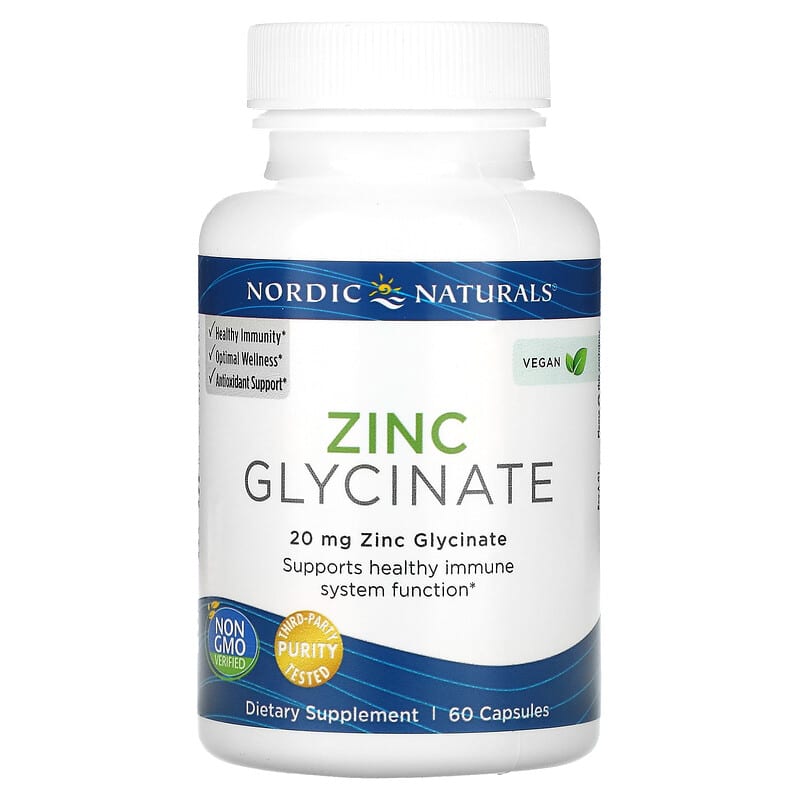 Nordic Naturals, Zinc Glycinate, 20 mg, 60 Capsules 768990015366