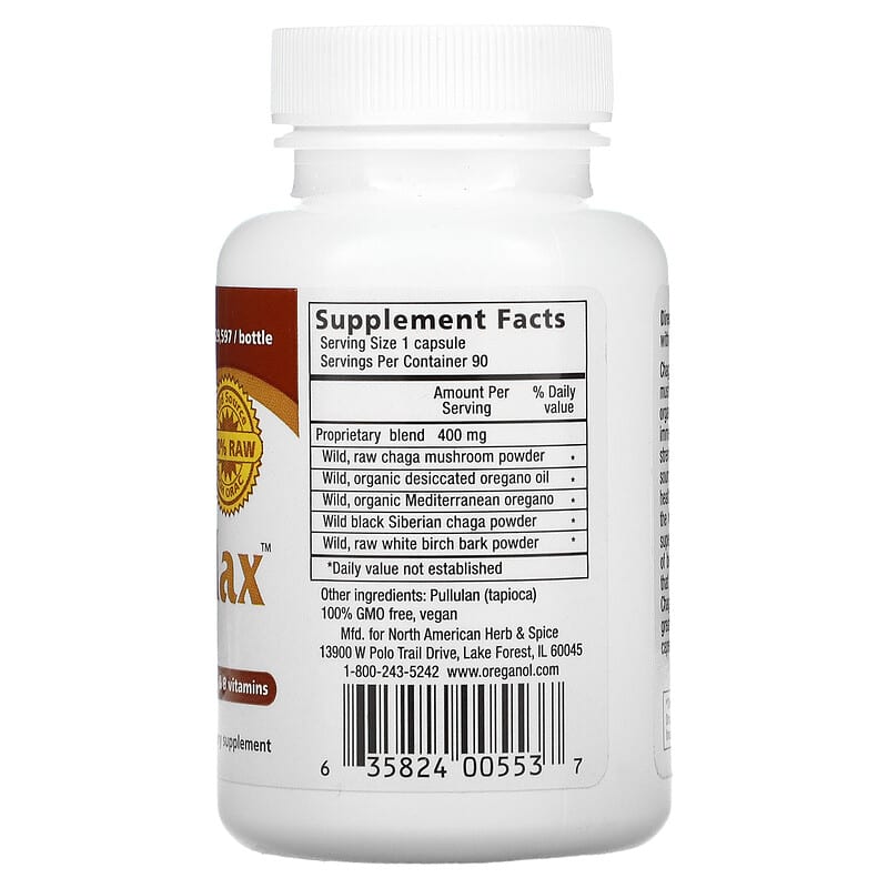 North American Herb & Spice Co., Raw ChagaMax, 90 Vegi Caps 635824005537