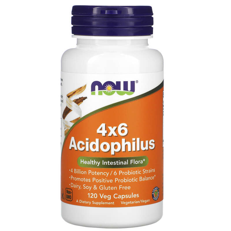 NOW Foods 4x6 Acidophilus 120 Veg Capsules 733739029225
