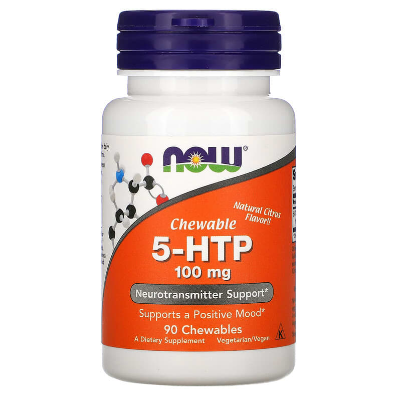 NOW Foods 5-HTP Natural Citrus Flavor 100 mg 90 Chewables 733739001092