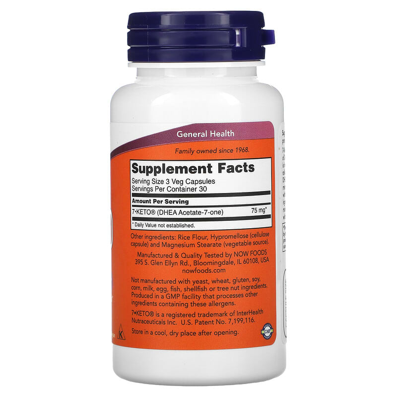 NOW Foods, 7-KETO, 25 mg, 90 Veg Capsules 733739030108