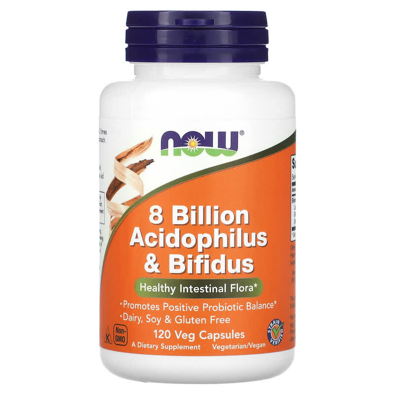 NOW Foods 8 Billion Acidophilus & Bifidus 120 Veg Capsules 733739029324