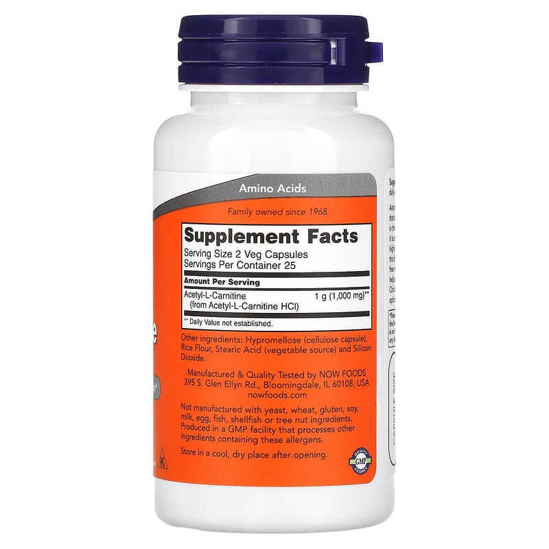 NOW Foods, Acetyl-L- Carnitine, 500 mg,  50 Veg Capsules 733739000750