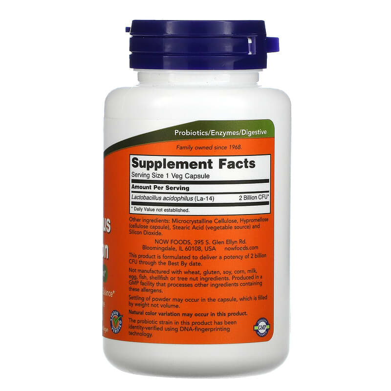 NOW Foods, Acidophilus, Two Billion, 100 Veg Capsules 733739029058