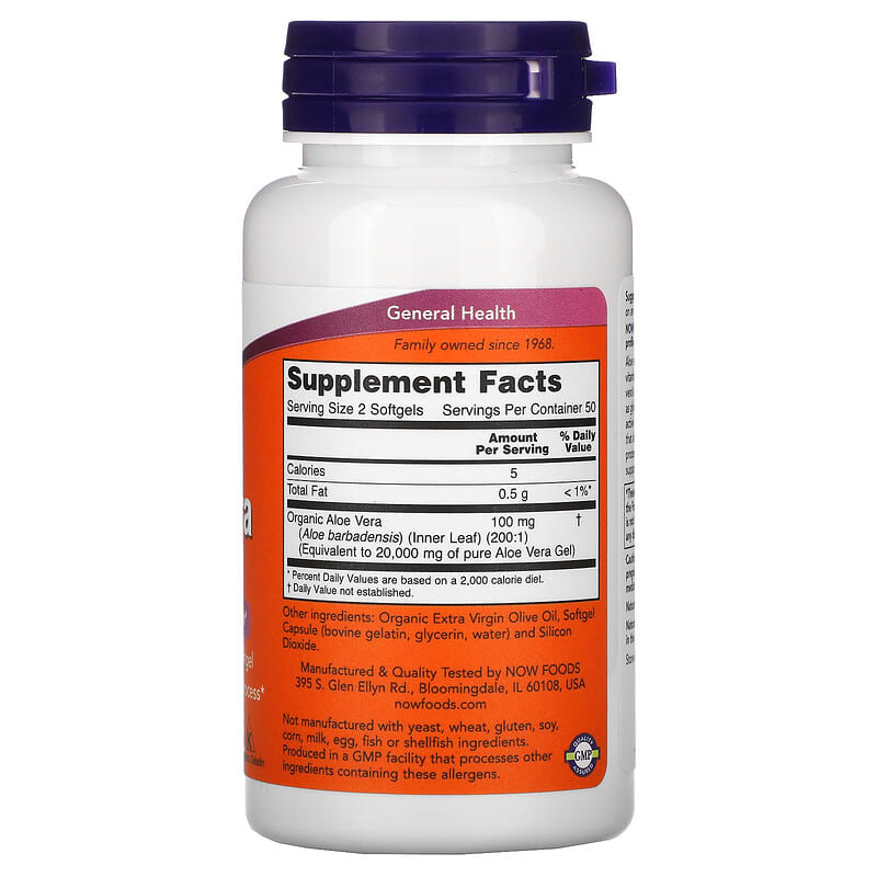 NOW Foods, Aloe Vera Gels, 100 Softgels 733739030368