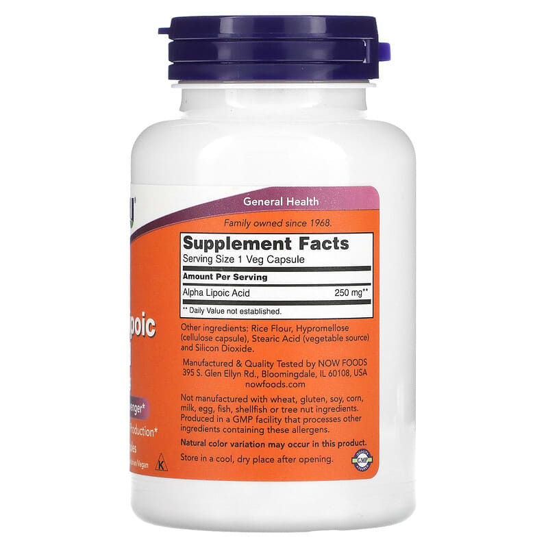 NOW Foods, Alpha Lipoic Acid, 250 mg, 120 Veg Capsules 733739030436