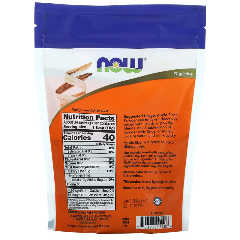 NOW Foods, Apple Fiber, Pure Powder, 12 oz (340 g) 733739059086
