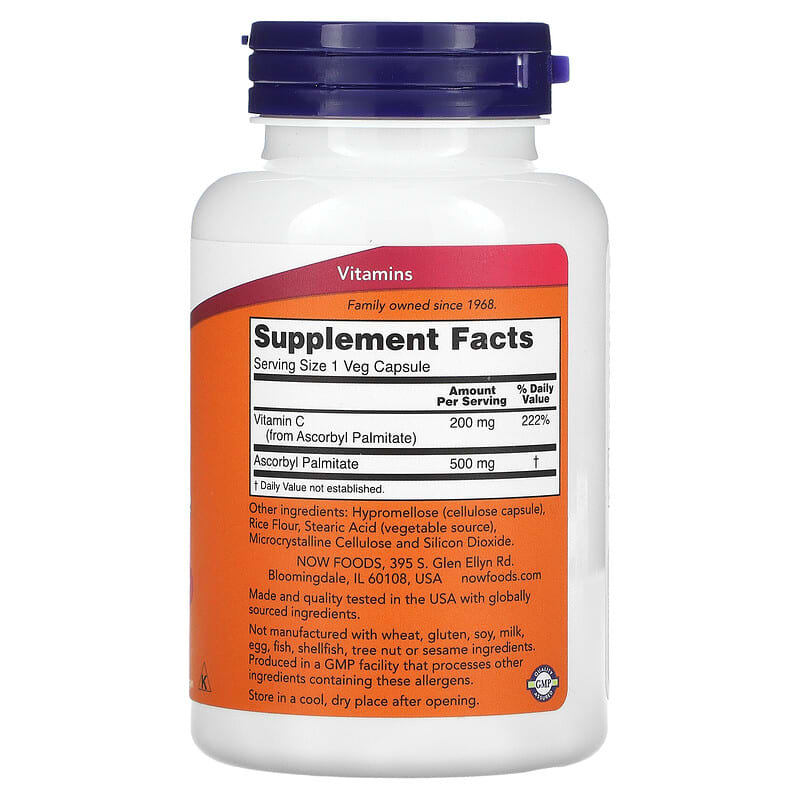 NOW Foods, Ascorbyl Palmitate, 500 mg, 100 Veg Capsules 733739006080