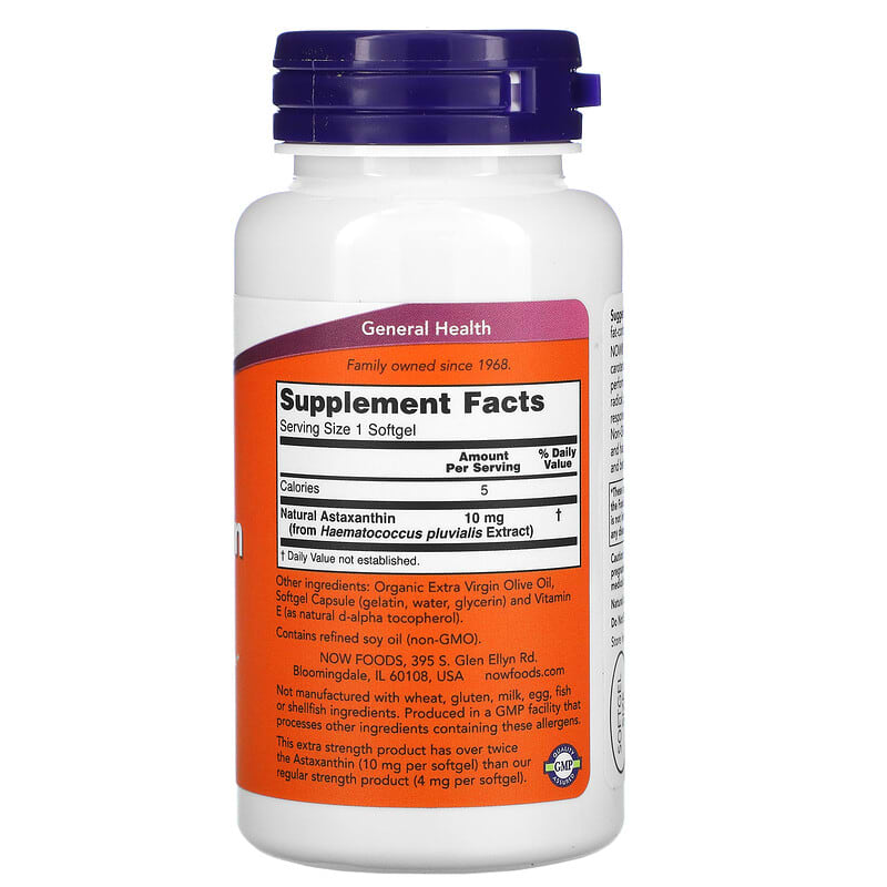 NOW Foods, Astaxanthin, 10 mg, 60 Softgels 733739022516