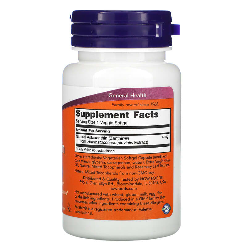 NOW Foods, Astaxanthin, 4 mg, 60 Veggie Softgels 733739032515