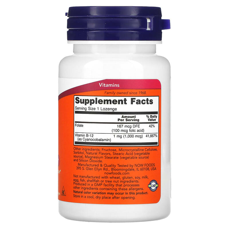NOW Foods, B-12, 1,000 mcg, 100 Lozenges 733739004666