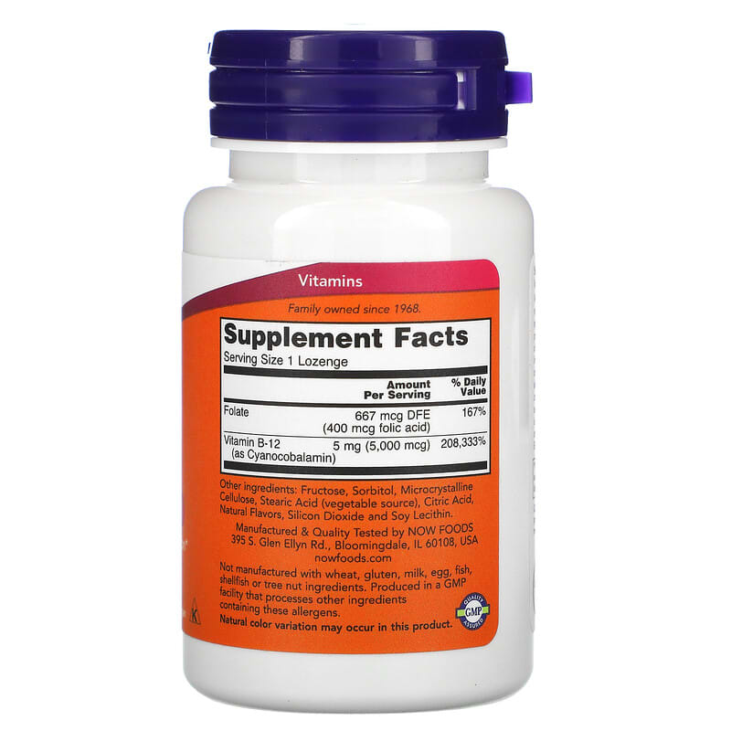 NOW Foods, B-12, 5,000 mcg, 60 Lozenges 733739004628