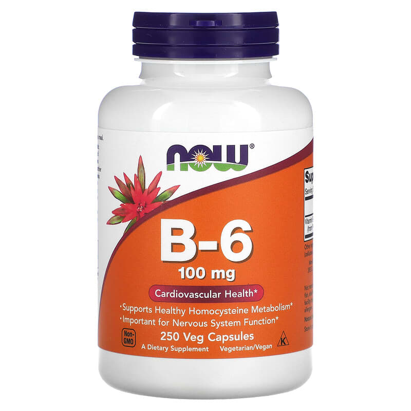 NOW Foods B-6 100 mg 250 Veg Capsules 733739004581