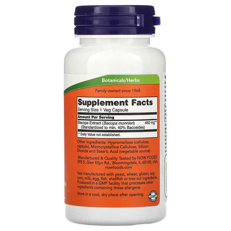 NOW Foods, Bacopa Extract, 450 mg, 90 Veg Capsules 733739045881