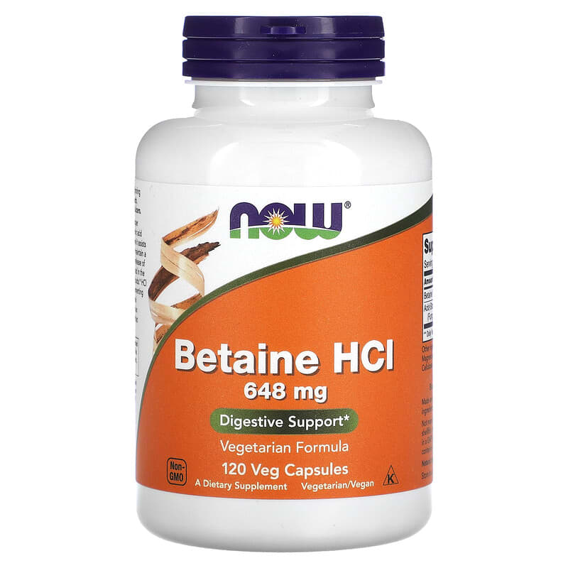 NOW Foods Betaine HCL 648 mg 120 Veg Capsules 733739029386