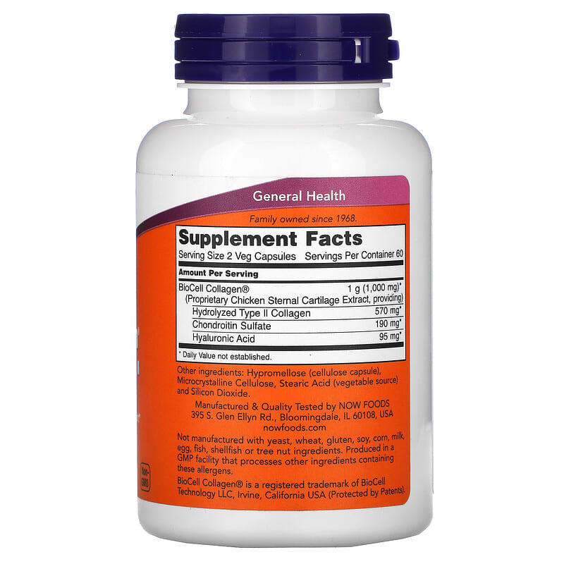 NOW Foods, BioCell Collagen, Hydrolyzed Type II, 120 Veg Capsules 733739030085