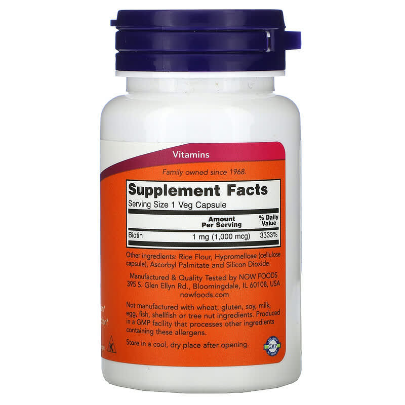NOW Foods, Biotin, 1,000 mcg, 100 Veg Capsules 733739004697