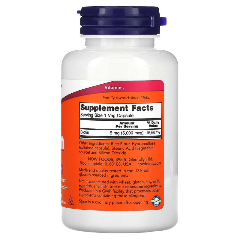 NOW Foods, Biotin, 5,000 mcg, 120 Veg Capsules 733739004741