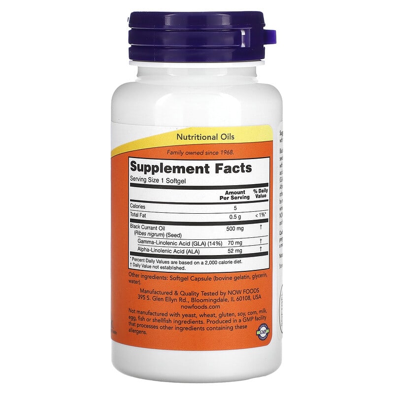 NOW Foods, Black Currant Oil, 500 mg, 100 Softgels 733739017154