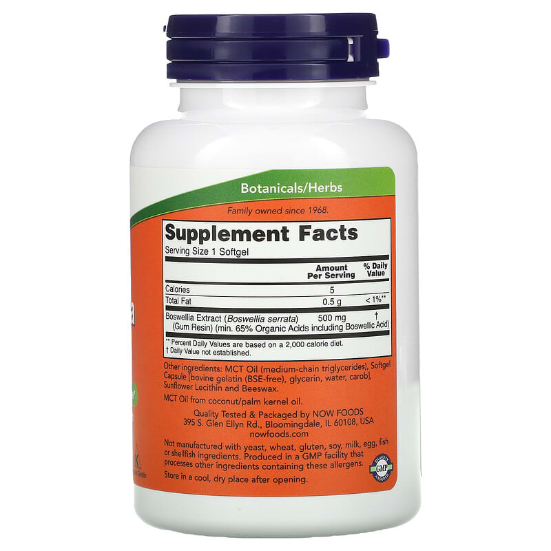 NOW Foods, Boswellia Extract, 500 mg, 90 Softgels 733739049360